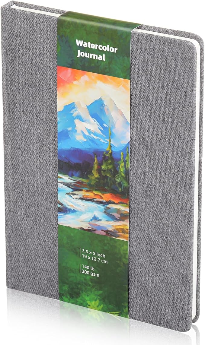 Dispowreath 7.5 x 5 in Watercolor Sketchbook Journal Square Watercolor Notebook Cold Press 140lb 300gsm Cotton Paper 48 Pages Journals Notebook Paper Pads(Gray)