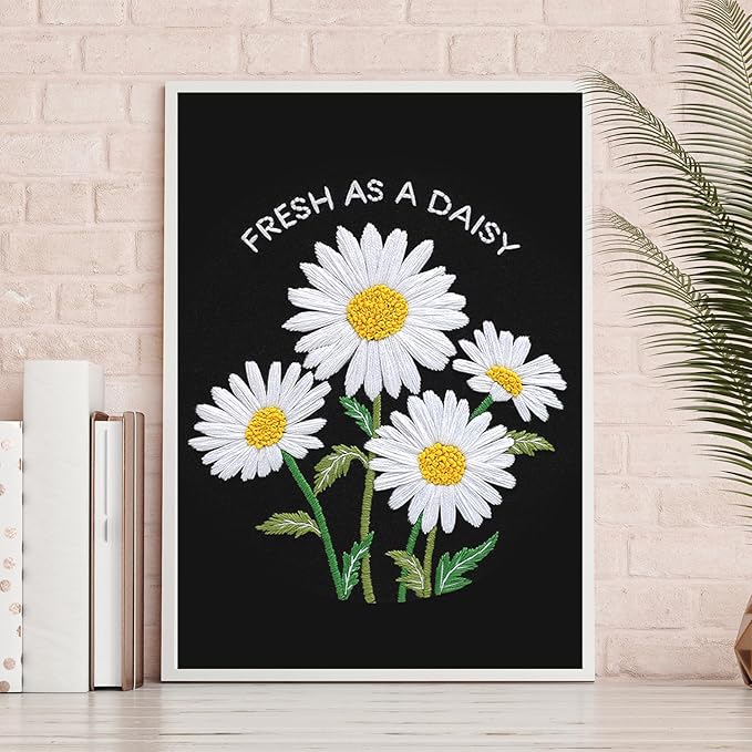 Nuberlic Daisy Embroidery Kits for Beginners, DIY Cross Stitch Starter Kit for Adults Including Cloth with Pattern, Hoop, Needles Instruction and Threads