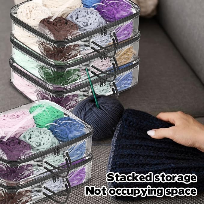 5 Pack Clear Yarn Storage Bags, 12x16x4 Inches Yarn Storage Organizer Tote Bag for Knitting Needles Crochet Hooks Yarn Balls Yarn and Unfinished Project