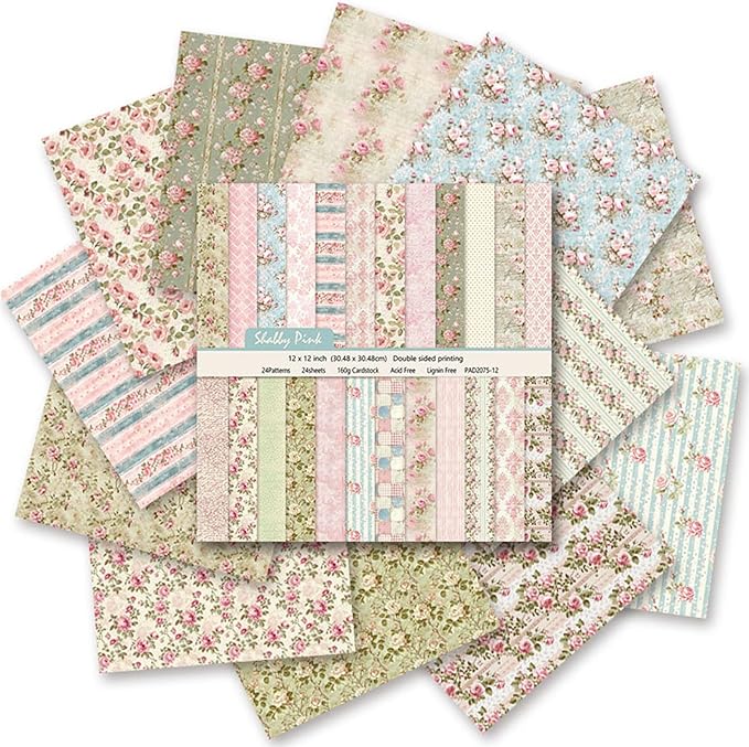 Scrapbook Paper 12x12, 24 Pages/24 Designs Double-sided Floral Craft Sheets, Scrapbook Cardstock Decorative Patterned Paper for Card Making Journaling Origami Decopage Scrapbooking Supplies