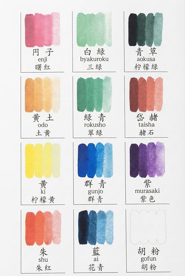 Japanese Gansai Watercolor Set – 12 Handcrafted Earth Tones, Solid Paints Made in Japan for Artists, Journaling & Illustration
