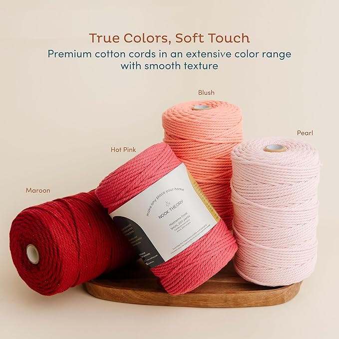 Nook Theory Macrame Cord - 5mm 109 Yards Cotton Rope, 3mm 4mm Yarn, String for Crafts, Perfect for Macrame Wall Hanging and Boho Decorations (Burgundy)