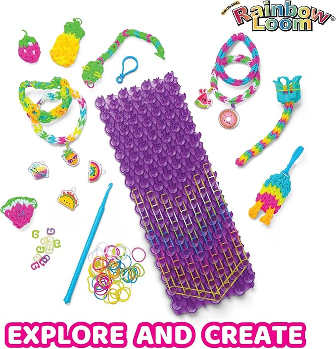 Rainbow Loom: Mega Mighty Loom - Rubber Band Jewelry Craft Kit, Large Loom Set for Intricate Bracelet Designs w/Cute-tique Charms-Hooks-Clips, Kid 6+