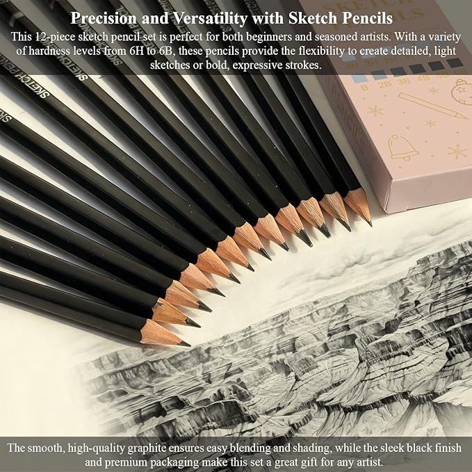 sufly sketchbook and pencils sets, sketch supplies complete: sketchbook 9x12, watercolor postcards, graphite (12b-4h), charcoal pencils (hard/medium/soft), sketching kit for kids 9-12.