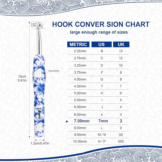 BCMRUN 7 mm Large Crochet Hook, Ergonomic Grip Soft Handles Crochet Hook for Arthritic Hands, Extra Long  Knitting Needles for Beginners and Crocheting Yarn (7.0mm)