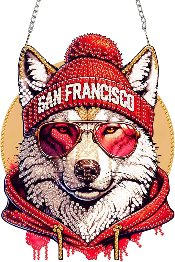 DIY Diamond Art Hanging Kit for Adult,Acrylic Diamond Art Painting Window Pendants Home Garden Wall Hanging Kits Hanging Ornament,Football Style (San Francisco Red)