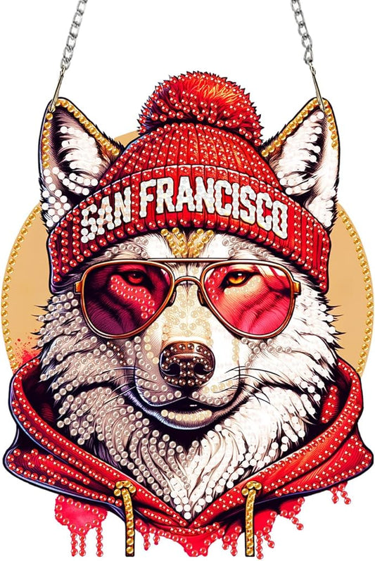 DIY Diamond Art Hanging Kit for Adult,Acrylic Diamond Art Painting Window Pendants Home Garden Wall Hanging Kits Hanging Ornament,Football Style (San Francisco Red)