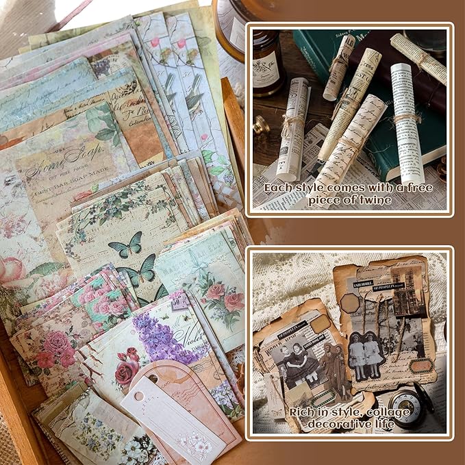 400Pcs Scrapbook Supplies Kit,4 Pack of Vintage Scrapbook Paper for Planner Bullet Junk Journal Supplies, Decoupage Paper Card Making Supplies and Scrapbooking Supplies DIY Mixed Media Collage Card