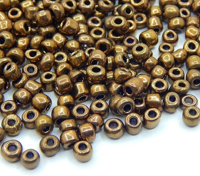 Perlin Glass Seed Beads 4mm 6/0 Round 1100pcs Mini Small Pony Spacer Beads Kit for Jewelry Making Earrings Bracelets Pendants Waist DIY Handmade Metallic Color Kit (Brown)