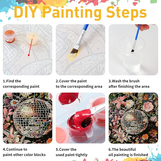 Flowers Paint by Numbers for Adult,Disco Paint by Numbers Kit for Adults Beginners, DIY Acrylic Painting on Canvas for Home Wall Art Decor 16x20 Inch