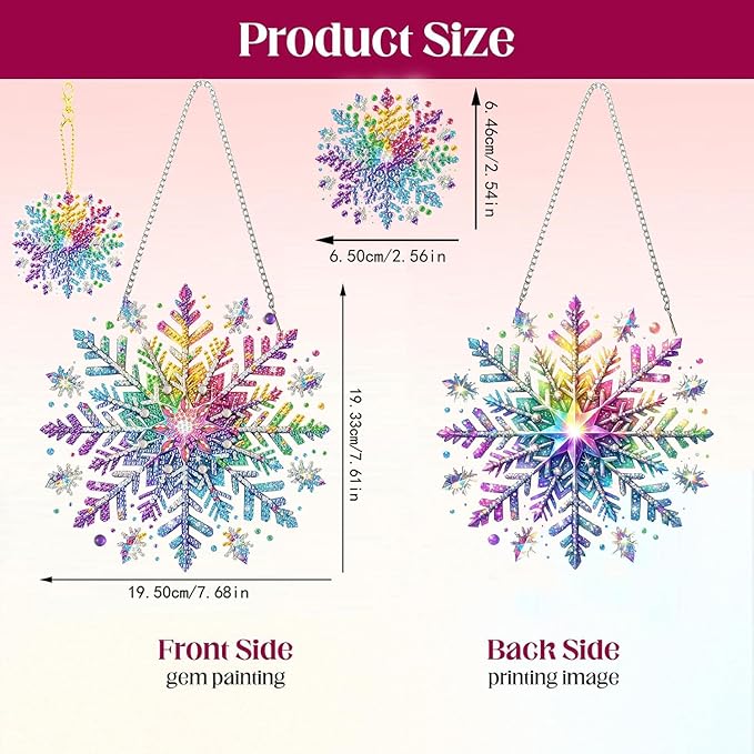 Masendp Adult Diamond Art Hanging Double Sided Kit, Special Shape Rhinestones, DIY Acrylic 5D Diamond Art Painting Window Pendant Home Garden Wall Mounting Kit Hanging Ornament. (Snowflake)