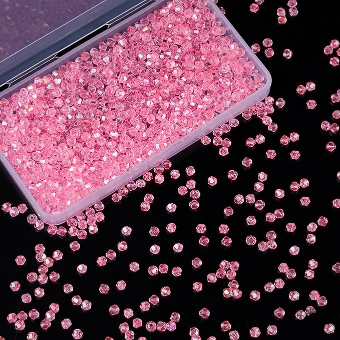 laopottbeads 1100pcs 4mm bicone crystal glass beads for jewelry making, sparkling mini beads for suncatchers, diy bracelets & craft projects (light rose red)