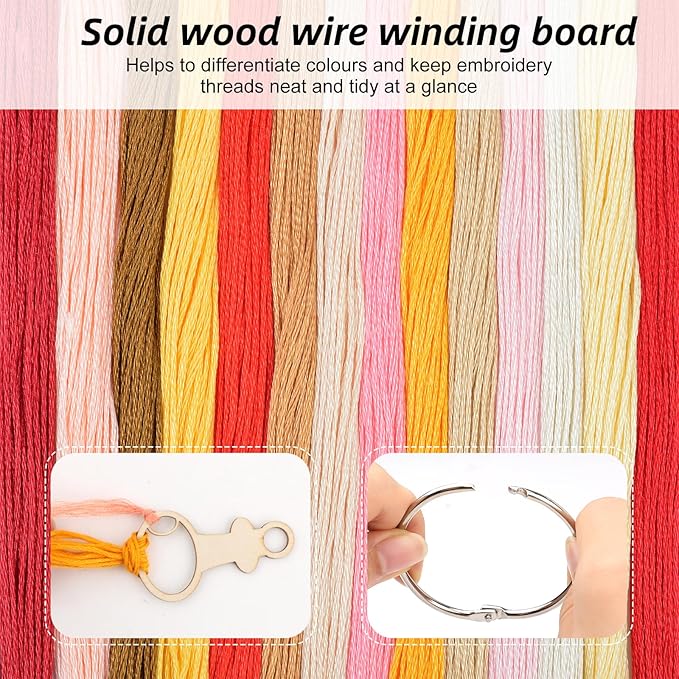 101pcs Wooden Thread Drops,2.4x1.36 Inch Teardrop Embroidery Floss Organizer with Floss Ring Cross Stitch Bobbins for DIY Sewing Storage,Craft Supplies(Style E)