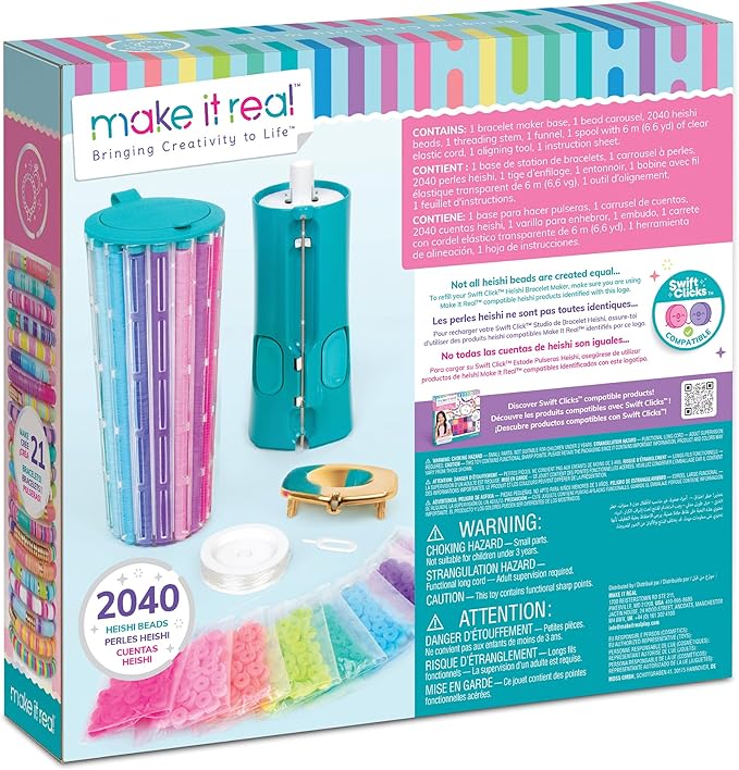Make It Real: Swift Clicks - Heishi Bracelet Maker - 2047pc, DIY Jewelry Craft Kit, Design & Make 23 Bead Bracelets, Rotate-Click-Wear, Girls Kids 8+