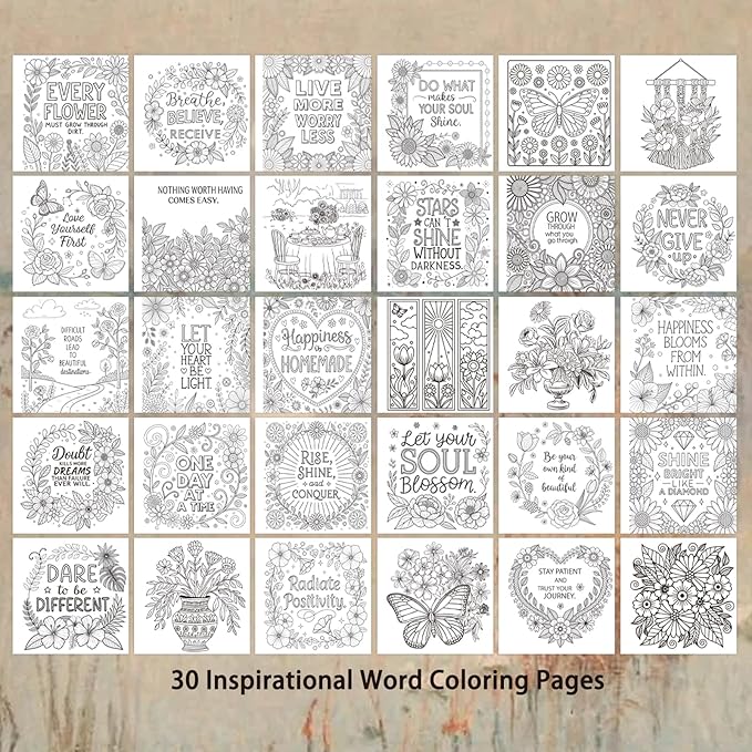 ZHIJIANHZ Inspirational Quotes Adult Coloring Book with Uplifting Sayings and Affirmations, 30 Pages for Mindfulness and Stress Relief, 6.7x6.7 Inch Motivating Gifts for Women and Men