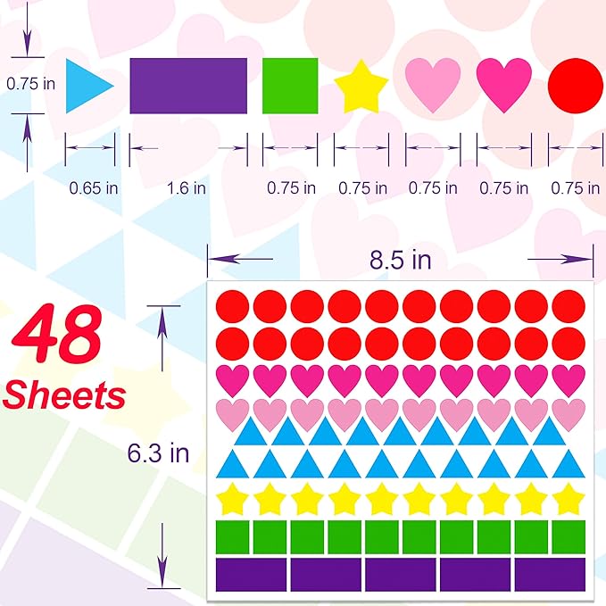 yshihe multi shape stickers - 4032 pcs, 7 colors, 6 shapes (round, hearts, stars, triangle, square, rectangle) for toddlers, kids, diy, classroom, office