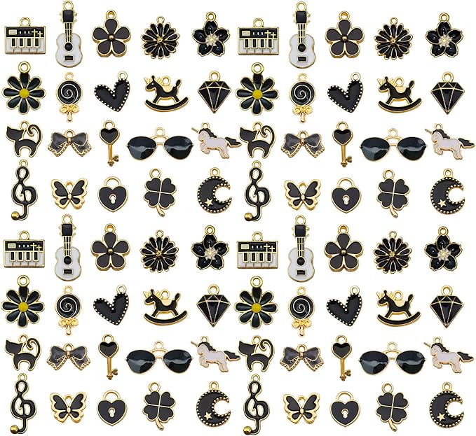WOCRAFT 40pcs 20 pairs Assorted Enamel Bracelet Charms for Jewelry Making DIY Necklace Bracelet Earrings Keychain Crafting Charms Kit Crafts (Black-SN994)