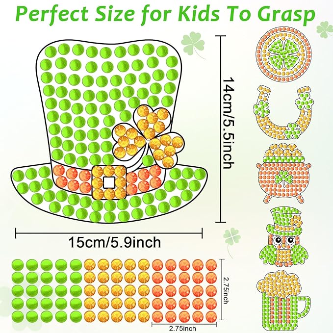 Qyeahkj 6 Pcs St Patrick's Day Arts Crafts DIY Shamrock Hat Gem Diamond Suncatcher Crafts for Kids Patrick Diamond Painting Gifts Exchange for Kids Aged 4 6 8 10 12 for Home School Party Decor