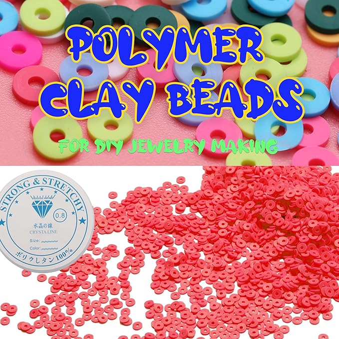 4000 Pcs Clay Beads for Bracelets Making, Polymer Spacer Flat DIY for Jewelry Necklace Earring Making Kit, Preppy Aesthetic Heishi Heshie Thin Disk Beads Assortments Set 4 6 8MM (RD-1-01, 6MM)