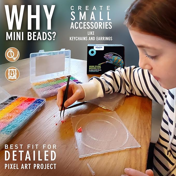 shinshin creation 24,000 mini 2.6mm fuse beads kit for adults - 48 vivid pastel colors, 5 pegboards, 2 tweezers - compatible with hama, melty beads, iron beads craft - bulk storage
