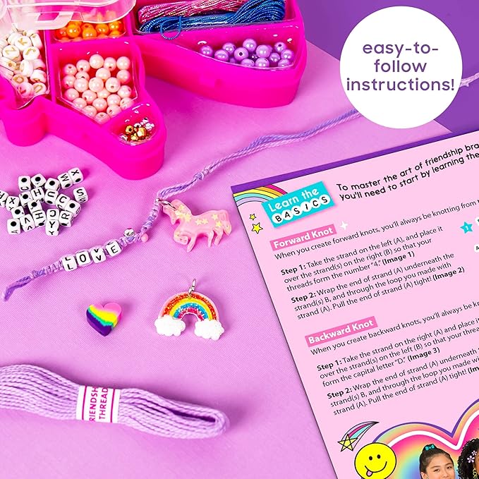 Horizon Group USA Unicorn Friendship Bracelets Create 20+ Bracelets, Kit Includes 1300+ Beads ABC, Metallic Beads Unicorn Storage Case & More