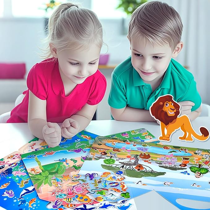 cosomia 6 set (260pcs) puffy sticker books activity for kids, animal, farm, dinosaurs, space, vehicle, ocean, 3d reusable stickers for boys and girls, travel sticker books for kids ages 3+