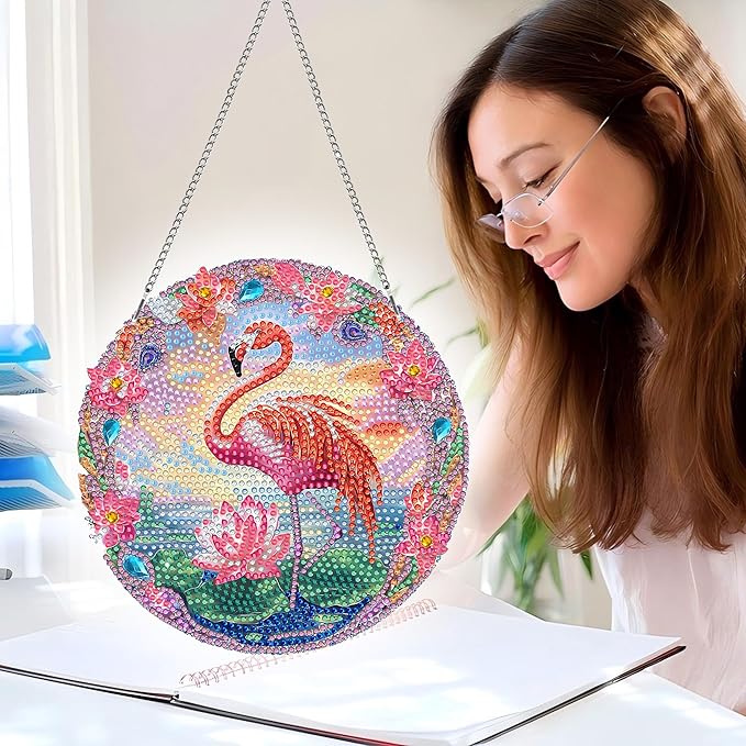 Hanging Diamond Art Kits for Adults Bird – 8x8 Inch Double-Sided Acrylic Board DIY Crystal Diamond Suncatcher Pendant, Sparkling Home Wall or Window Decoration Handmade Gift