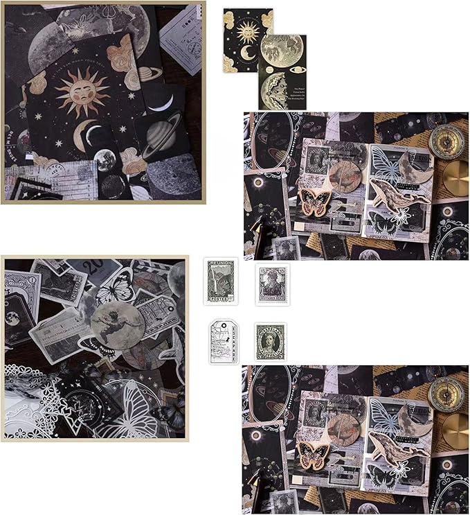 Vintage Ephemera Scrapbook Stickers,100 Pieces Star Universe Bundle Junk Journal Kit Supplies Material Paper Pack Decorative Aesthetic for Craft Art Bullet Junk Journal Planner Collage Album