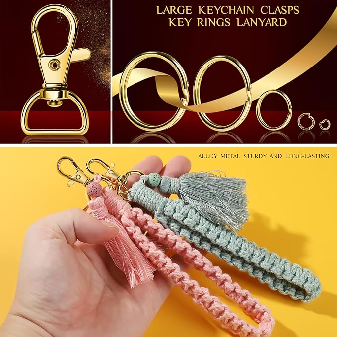 LEOBRO Keychain Making Kit, 265PCS Keychains Clips and Key Rings, Metal Lobster Claw Clasps and Key Chain Rings, Key Rings Bulk, Keychain Rings, Clip for Key Chains, Jewelry Making, Crafts, Gold