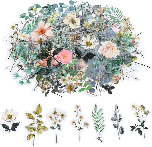 85 Pieces Natural Scrapbooking Stickers, Self-Adhesive Daisy Camellia Stickers Flower Sticker for Scrapbooking Supplies Planners Journal