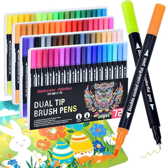72 Colors Markers, Fine Tip and Brush Tip Coloring Markers Set for Artist Adults Colors Illustration, Dual Marker s Brush Pens Kit for Adult Coloring Book, School Supplies, Drawing Art DIY Crafts