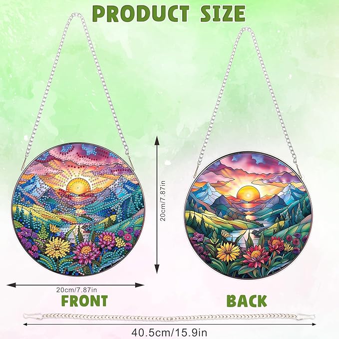 DOMROM Sunrise Diamond Art Hanging Kits for Adults Beginners, Special Shaped Crystal Diamond Painting Sunrise Pendant, DIY Diamond Art Suncatchers Landscape for Home Garden Wall Decor Gift