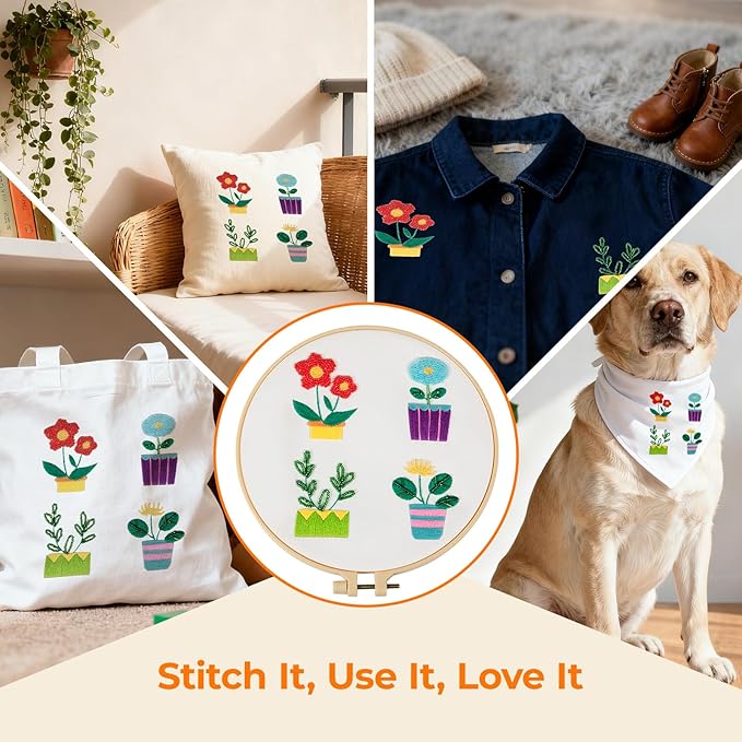 HTVRONT Sparkling Bead Embroidery Kit for Beginners- 3 Sets Complete Embroidery Kits with Step by Step Stitch Video & Instruction, Starter Embroidery Kit with 11 Stitches for Christmas Gifts for Woman