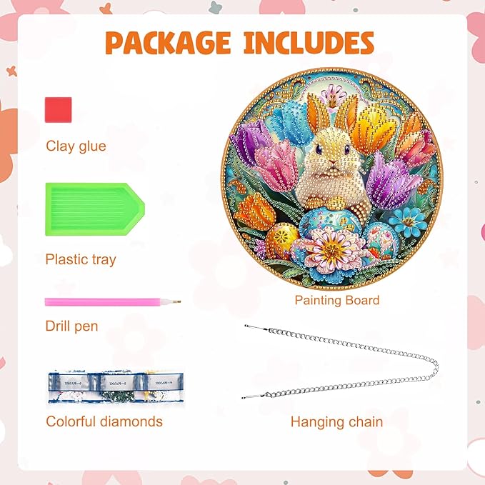 MAXBYE Easter Diamond Art Painting Kits Hanging Cute Rabbit Pendant, DIY 5D Special Shaped Tulips Gem Art Craft Diamond Dots for Adults and Home Window Door Decor 8×12Inch