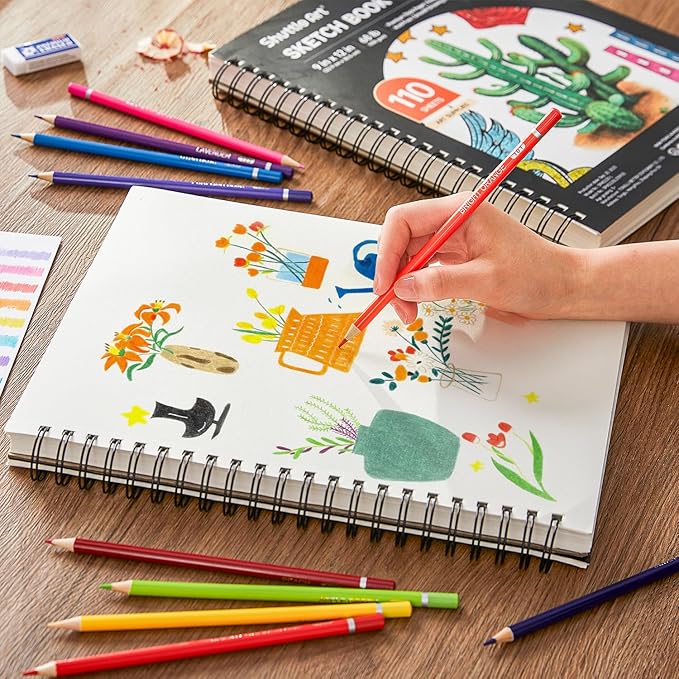 shuttle art 9x12” sketchbook, 220 sheets total, pack of 2(110 sheets each), 68lb/100gsm thick paper, spiral bound mixedmedia sketch pad, acid-free drawing pad for kids adults artists sketching drawing
