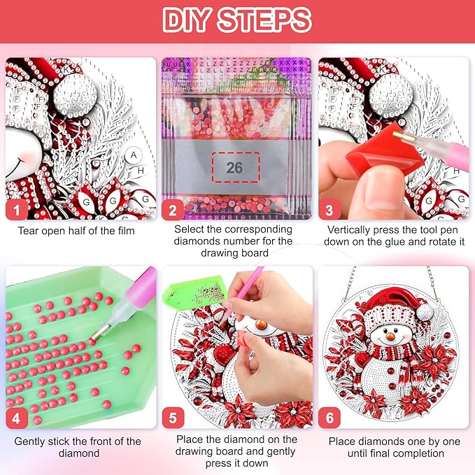 QENSPE Christmas Diamond Art Hanging Kits for Adults with Chain, 5D Special Shape Snowman Diamond Paingting Ornaments Kits, Easy DIY Crystal Pendant Gem Art for Home Garden Wall Decor 8X8 inch