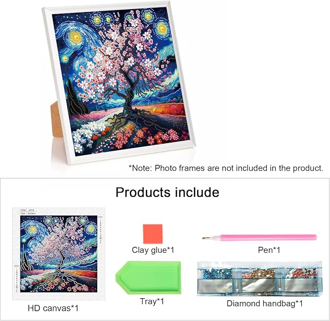 AiYuanzsh 5D Special Shape Diamond Art Kits for Adults, Cherry Blossom Tree Diamond Painting Kit, Starry Sky Style Crystal Rhinestone Diamond Art for Wall Decor Gift, 12×12 Inch
