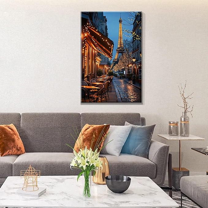 JOOZ Paint by Numbers Kit for Adults with Frame Eiffel Tower Paint by Number with Easel City Street Scene Adult Paint by Number Kits DIY Oil Painting Kits for Gift Home Wall Decor 7.87x11.81 Inch