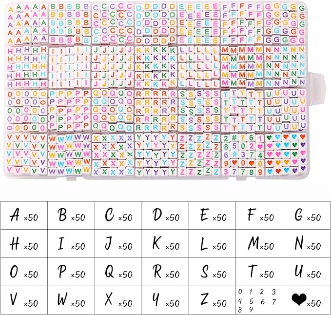 1400pcs letter beads, 6x6 mm acrylic alphabet beads, beads for jewelry and bracelet making, in 28 grid box (white and colorful)