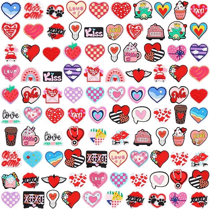 VioraWhite 100 Pcs Valentine's Day Silicone Beads for Pens Series Silicone Beads Charm Keychain Kit Lanyard Making Kit for Bracelet Necklace Jewelry Handmade Crafts Decoration