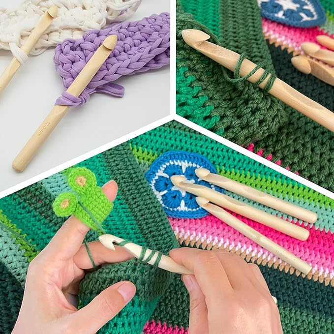 YOJOB Large Crochet Hooks, Bamboo Jumbo Crochet Hook for Chunky Yarn, Big Crochet Needles Set of 4 Sizes in 10mm, 11mm, 12mm, 13mm