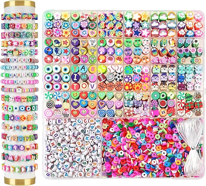 2300pcs Polymer Clay Beads Bracelet Making Kit, 24 Style Cute Fun Beads for Friendship Bracelets Letter Beads Charms Kit for Jewelry Making DIY Arts and Crafts Birthday Gifts Toys for Kids