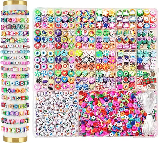 2300pcs Polymer Clay Beads Bracelet Making Kit, 24 Style Cute Fun Beads for Friendship Bracelets Letter Beads Charms Kit for Jewelry Making DIY Arts and Crafts Birthday Gifts Toys for Kids