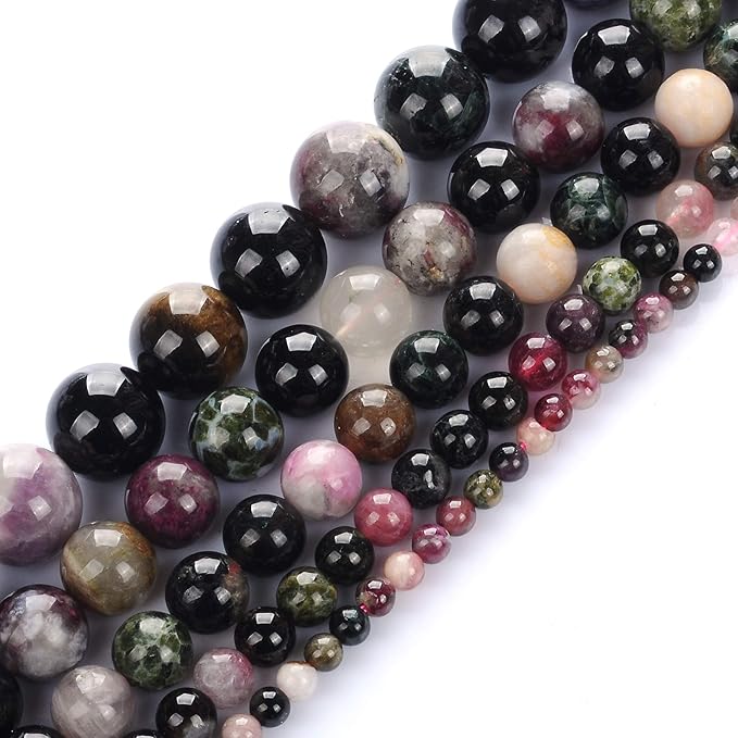 10mm Natural Colourful Tourmaline A Gemstone Round Loose Beads Crystal Stone Bracelet Necklace Accessories Crafts for Jewelry Making DIY,1 Strand 15"