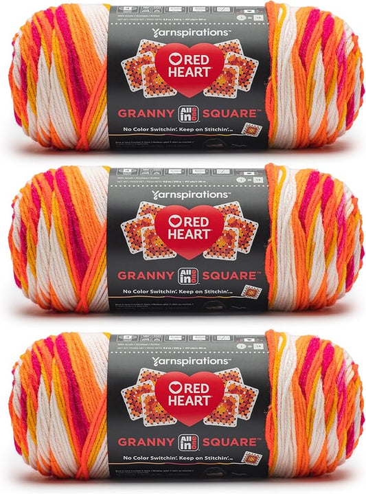 Red Heart All in One Granny Square Soft White - Citrus Twist Yarn - 3 Pack of 250g/8.8oz - 100% Acrylic - #4 Worsted (Medium) - 381m/417Yards - for Knitting, Crochet and Amigurumi