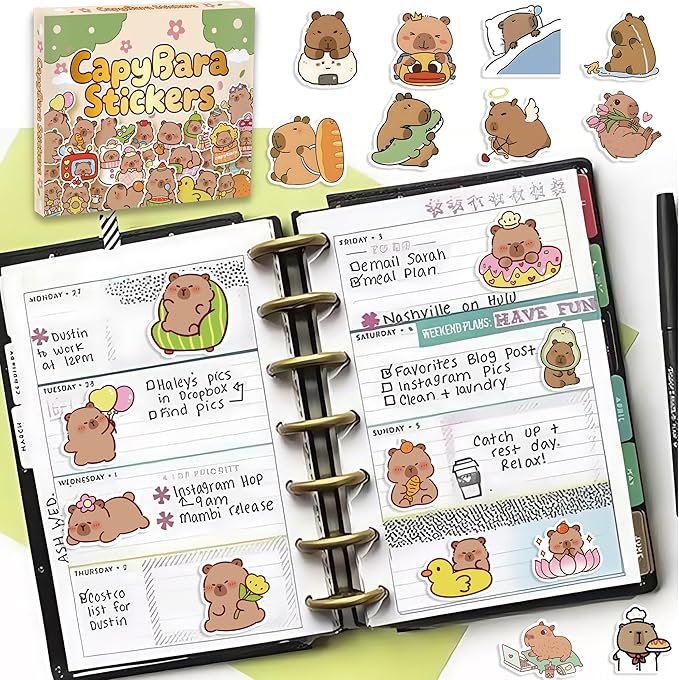 200pcs cute capybara stickers bluk.waterproof vinyl stickers pack for water bottle laptop skateboard scrapbooking.animal decals stickers party favors for kids girls adults teens