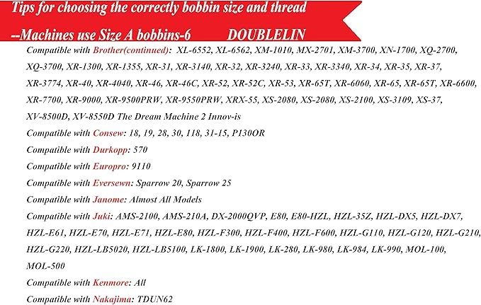 Doublelin Prewound Bobbins APW-60S2, Size A/Style A/Class 15 / SA156 / Size 11.5, Plastic Sided, 60S/2 Spun Polyester, White, 144 pcs – for Sewing & Embroidery Machines