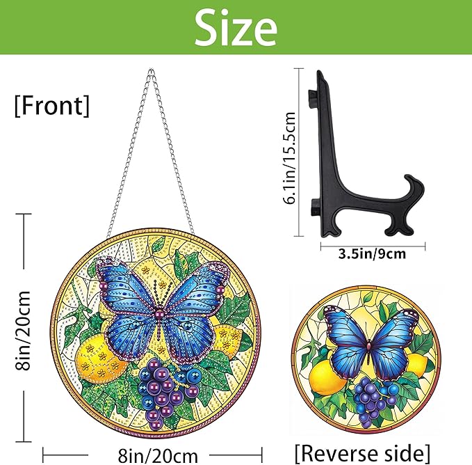 Wergund 5D DIY Butterfly Diamond Art Hanging Kits, Hanging Diamond Art Lemon Grape, Acrylic Special Shaped Rhinestone, Window Hanging Pendants for Home Wall Garden Front Door Outdoor Decor Gift