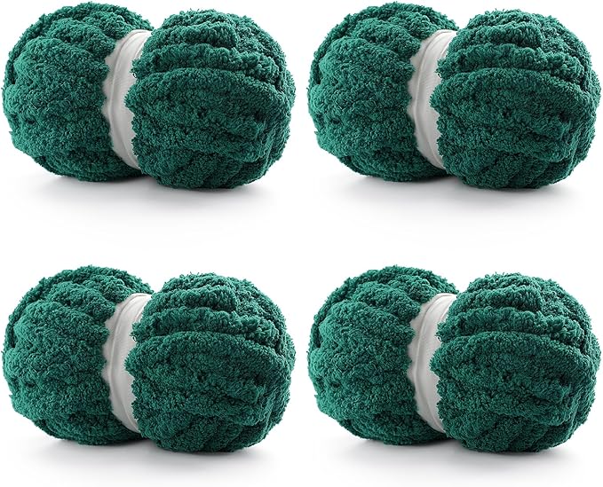 4 Pack Chunky Yarn for Hand Knitting - Chenille Thick Fluffy Blanket Yarn for Crocheting Blankets - Soft Plush 114 Yds 30.8 Oz（4-Dark Green）