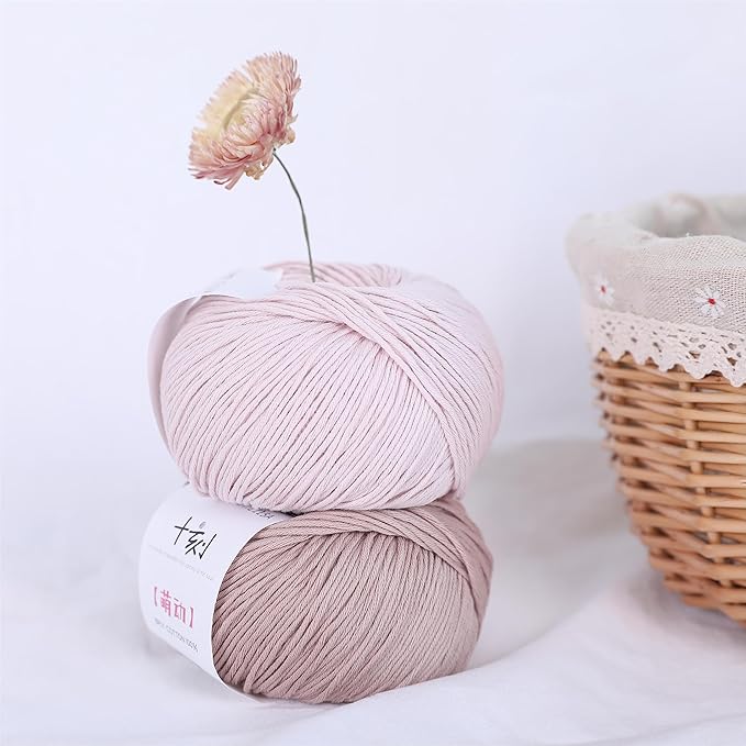 Fine Weight Knitted and Crocheted Cotton Yarn, 100% Long Staple Cotton Yarn, Baby Sports, 2 Packages of 100g/3.52oz (Per Skein 50g/162yards) - Purple Pink